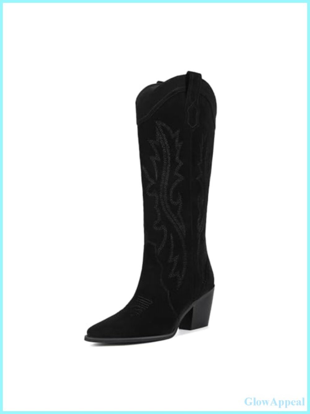 Suede Embroidered Pointed Toe Knee High Wide Calf Cowgirl Boots